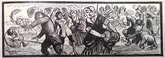 A drawing of the women chasing army volunteers for tramping on their washing