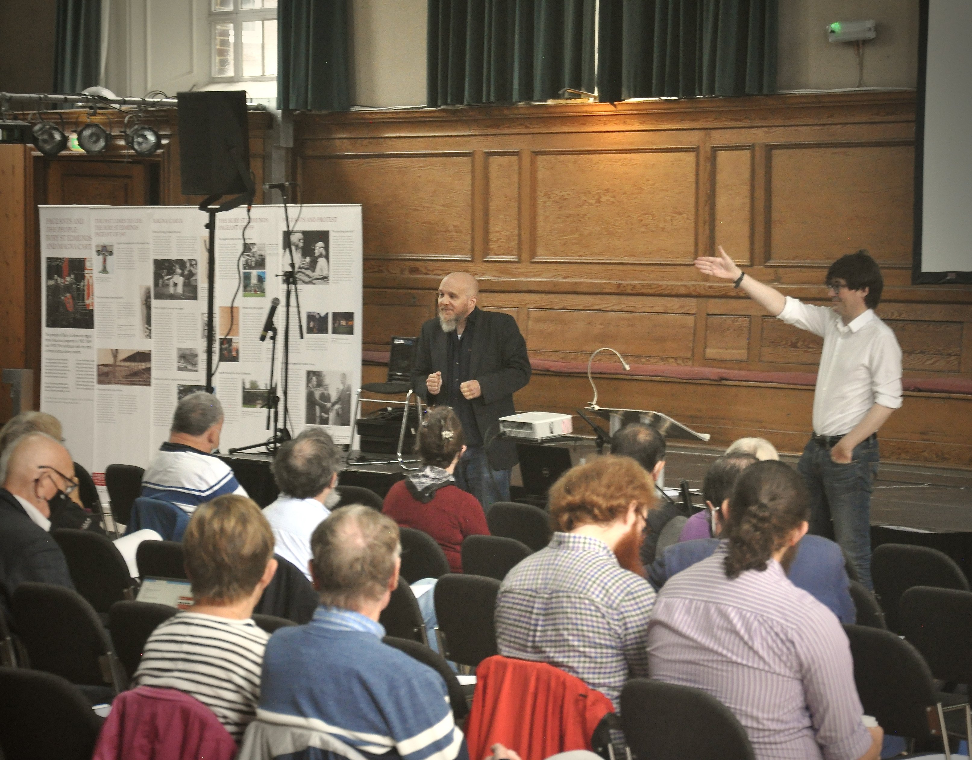 Professors Mark Freeman and Paul Readman at the Pageants Day, Cecil Sharp House, August 2021